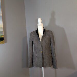 J Crew Wool Grey Plaid Regent Blazer with gold Buttons and Black Collar Size 2
